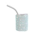 3oz light blue rhinestone studded stainless steel mini tumbler with straw and lid - Straight / Blue