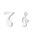 Detailed close-up of polished silver musical note earrings on a clean white background - Steel