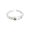 Anello aperto in argento S925 con zirconi multicolore e design geometrico unico - Taglia 13 (Regolabile) / JZ910-Argento