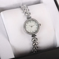 Silver mermaid style watch with leaf bracelet band and sparkling crystals for women - Silver
