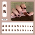 Brown ombre press-on nails with black and white star patterns in 24-piece set - R700 Star Blush Brown