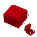 Macro view of 7x7x4cm red velvet jewelry box for earring storage with dimensions shown - Stud Earring Box / Red