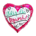 18-inch heart-shaped foil balloon in rose red for Mother's Day with Spanish text - 18 Inch Rose Red Hearts Surround Heart Happy Mother's Day (F3297)