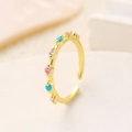 Macro detail of gold adjustable ring featuring colorful pink, white, and blue gemstones - Multicolor Small Stones Delicate Open Ring (Light KC Gold Color Drill 2545)