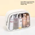 Large white PU leather cosmetic bag with transparent window and zipper closure - White Large Handbag