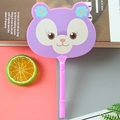 Cartoon animal ballpoint pen with purple floral fan top and pink plastic handle grip - Happy Mouse Purple