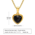 Collar de corazón de acero dorado con piedra negra y medidas del producto grabadas - Corazón de oro con piedra negra