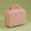 Mini beauty case rosa da 14 pollici con trama a diamante e doppi manici robusti - Rosa Chiaro