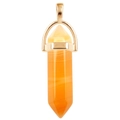 Hexagonal crystal pillar pendant with natural orange agate stripes and golden clasp - Agate / Gold Cap Hexagonal Pendant