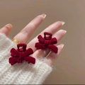 Set of two burgundy flocked bow hair clips with a vintage matte finish for women - Hair Claw / Red Small Claw Clip