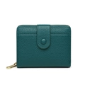 Dark green litchi texture leather women's short wallet with snap closure and gold zipper - Dark Green