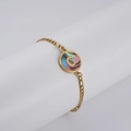 Gold-plated Figaro chain bracelet featuring a shell inlay pendant with the letter C - Abalone Shell / Letter C / Colorful