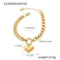Pulsera cubana de acero de titanio chapada en oro estilo francés con dije corazón - Pulsera Dorada (E120)