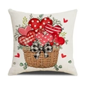 Valentinstag-Kissenbezug aus Leinen mit Herzblumenkorb und karierter Schleife Design - 2-Kissenbezug-Herzkorb