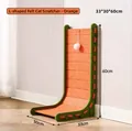L-shaped cat scratching post in orange and green felt with white plush toy ball hanging - L-Shaped Cat Scratcher / Tangerine Orange/Green