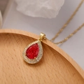 Elegant gold-plated waterdrop necklace with a red stone and white zircon stones - Red (23961)
