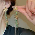 Elegante goldene Bambus-Ohrringe mit grünen Blättern und langen Quasten für Damen - 61# Silberstift-Gold-Grün