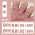 Pink celestial press-on nails with star patterns and rhinestones, 24-piece full set - Z848 Star and Heart