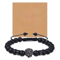 Mens black matte stone lion head bracelet with inspirational message card for son - To My Bonus Dad