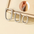 Three-piece silver rectangular geometric earrings set in small, medium and large sizes - White K (N-1123)