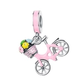 Rosa Fahrrad Charm-Anhänger mit Blumenkorb für DIY Armband Silber-Finish Stil Design - Rosa Fahrrad Stil / Rosa