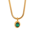 Collana a maglia piatta a serpente dorata con ciondolo in zircone ovale verde smeraldo - Pendaglio in Pietra Verde Ovale / Verde