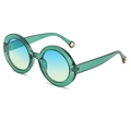Chic green round frame sunglasses with blue-yellow gradient lenses and gold temple detail - Green Frame Blue Yellow Gradient