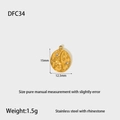 Detail view of 15mm gold oval pendant with rhinestones showing exact dimensions - DFC34-Relief Oval