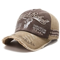Vintage baseball cap in dark coffee and khaki color block with Black Rebel embroidery - Adjustable / Coffee with Beige Brim