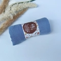 Blue pleated cotton viscose scarf in gift roll packaging with a floral paper band - Style #8