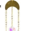 Golden moon suncatcher with cascading chains and AB crystal prism reflecting rainbow light - Moon Pendant Style 14