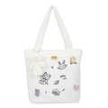 White plush tote bag with space theme embroidery and a matching mini bear pendant - Cartoon Embroidery/With Pendant / White