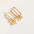French vintage style gold plated star drop earrings with rectangle hoop clasp design - Five-pointed Star (ES2638-6)