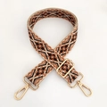 Detail of 3.8cm jacquard bag strap with bohemian geometric pattern and gold swivel hooks - Silver Clasp / Beige Brown Floral
