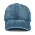 Vue de face d'une casquette de baseball en jean bleu délavé montrant sa texture vintage - Réglable / Bleu foncé