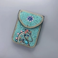 Petit sac bandoulière fait main en perles turquoise avec motif fleur et chevalier - Cheval Turquoise