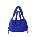 Blue quilted nylon handbag with chunky handles and drawstring sides for casual style - One Size / Dark Blue