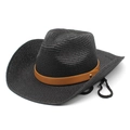 Classic black woven cowboy straw hat with brown leather band and wide sun-shading brim - M(56-58cm) / Black