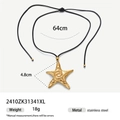Golden starfish pendant necklace made of stainless steel with a black cord strap - Starfish Style (2410ZK31341XL)