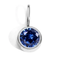 Deep blue round crystal birthstone charm with silver-colored stainless steel bezel - Silver - September Royal Blue