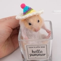 Rainbow knitted hamster hat with pink pompom accessory for small pets and rodents - Rainbow Birthday Hat