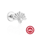 S925 sterling silver folding fan stud earring with white zircon and flat back screw - White Gold Style 14-Shell Fan