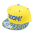 Dettaglio del ricamo 3D e dei graffiti astratti su un cappellino hip-hop a tesa piatta - M(56-58cm) / Giallo/Blu