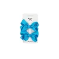 Detail of blue grosgrain ribbon bow hair clips on white retail display card - 2 Pcs/Set / Light Blue