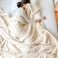 Thick off-white double-layer knit blanket with soft sherpa fleece lining for sofa and bed - Midnight Sale - Taphne Jacquard Double-layer Blanket [creamy White] - Special Price Drop / Midnight - 150cm*200cm - Carnival Price Drop