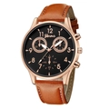 Geneva men's quartz watch with black dial, rose gold case and brown leather strap - Rose Gold Case Black Dial Brown Strap