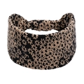 Detail of leopard floral print elastic headband with stylish knot in beige and black - Beige Background Black Leopard Floral