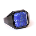 Anello minimalista con lapislazzuli quadrato e fascia in acciaio inossidabile nero opaco - US 7 / Nero+Blu