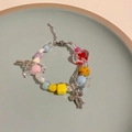 Pulsera de cuentas coloridas con colgante de corazón, cuentas rosas y azules de plata - Pulsera Colorida Dulce de Dopamina