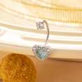 Silver titanium steel heart navel ring with turquoise gemstone and clear cubic zirconia - Light Blue